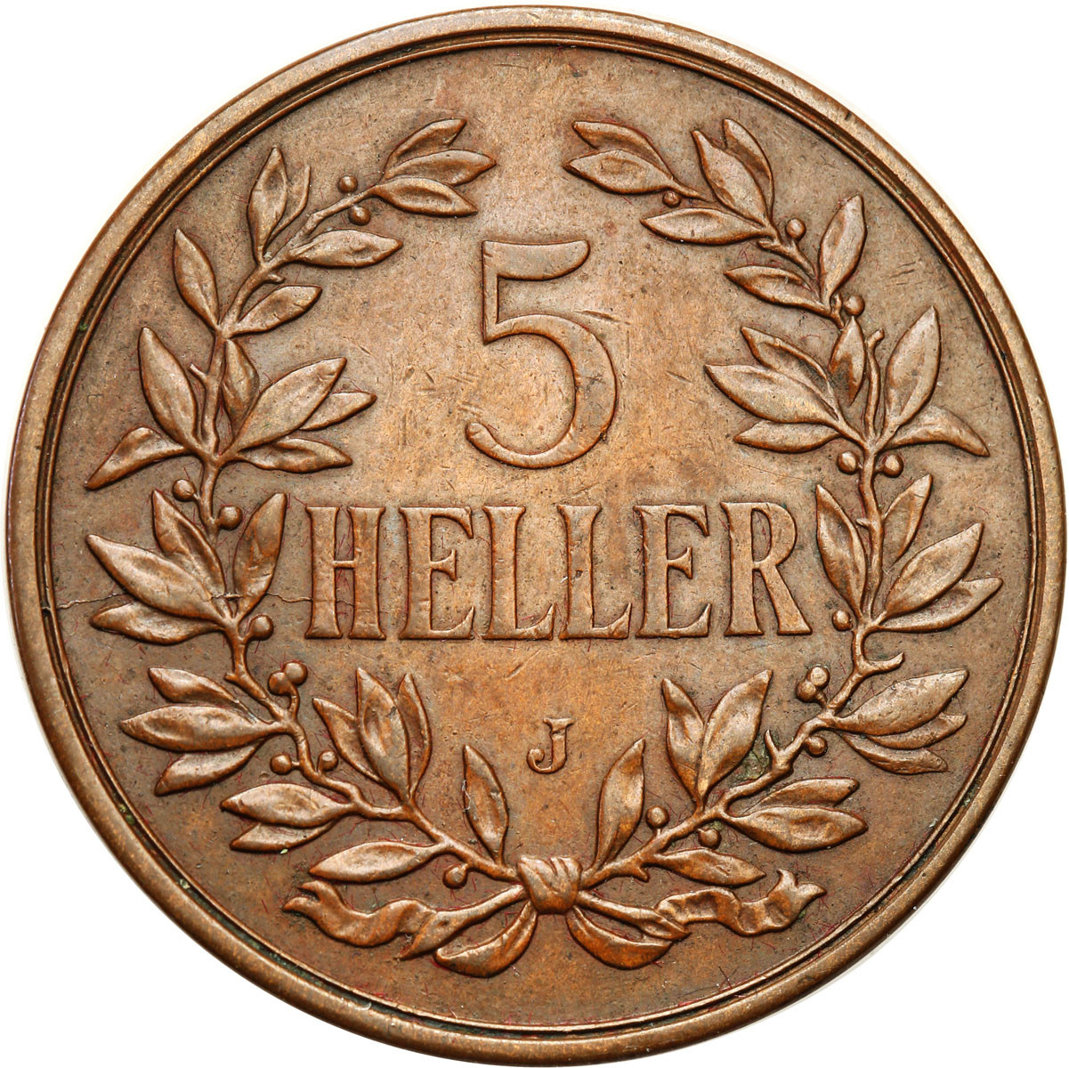 Niemcy, DOA, Afryka Wschodnia. 5 heller 1909 J, Hamburg